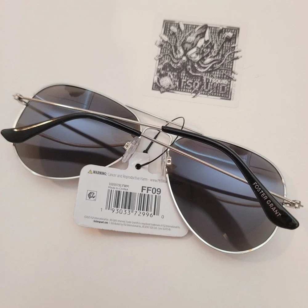 Foster Grant Sunglasses Men Polarized Aviator Silver Blue Mirrored SR1124 FF09